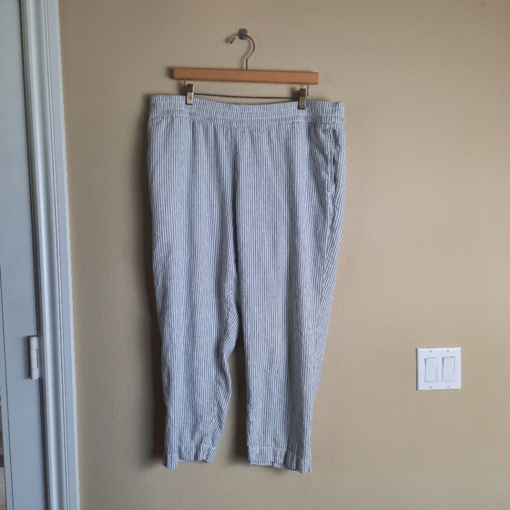 Old Navy Linen Blend Stripe Straight Leg Pants Relaxed Fit Coastal Nautical